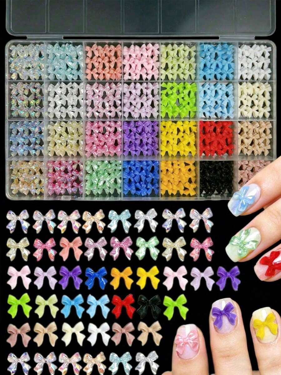 24pcs Resin Bow Nail Art Decoration Set, Mixed Length Ribbon Bows, DIY Holiday Nail Accessories - Multicolor - View 1