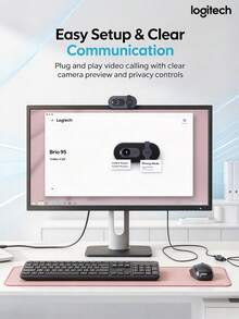Logitech Computer Webcam, 1080P HD Image Quality, Physical Privacy Cover Design, Built-In Noise-Canceling Microphone, Stable Connection, Suitable For Online Teaching And Classroom, Brio 95 - Black - View 2