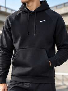 Nike 男士連帽抓絨運動衫 M NK TF GFX FLC PO HD GCEL 日常通勤旅行套頭運動休閒上衣 IO7833-010 - 黑/白/灰 - 查看 2