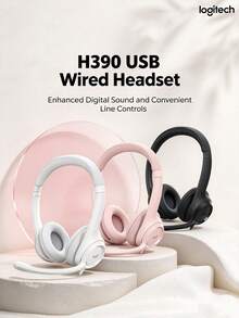 Logitech H390 USB 耳機，配備降噪麥克風，有線立體聲耳機，可旋轉式麥克風桿，內置音量控制，舒適頭帶與透氣耳墊，適用於線上課程、通話與辦公 - 粉色 - 查看 8