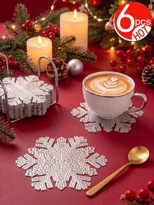 Tkvega • Home 2-12pcs Gold PVC Hollow Snowflake Placemat, Washable, Easy Clean, Non-Slip, Heat-Resistant, For Room Decor, Dining Table Decor, Home Decor, Suitable For Holiday, Party, Birthday, Wedding And Banquet - Multicolor - View 15