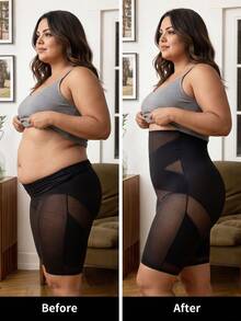 Plus Size Women's Breathable Black Mesh Shaping Panties, Tummy Control, Butt Lifting, Slimming - Black - View 5