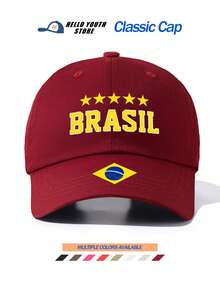 1pc Baseball Cap With Brazil Pattern, Warm Lightweight Comfortable Multi-Functional Baseball Cap, Unisex Vintage Washed Hat For Men And Women, Suitable For Daily Outings And Everyday Use, Daily Outfit Accessory Hat, Best Gift For Friends - A - View 15