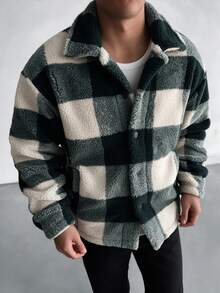 Men's Autumn/Winter Retro Fashion Colorblock Suede Warm Jacket, Casual Daily Commute Lapel Jacket Coat - Black - View 1