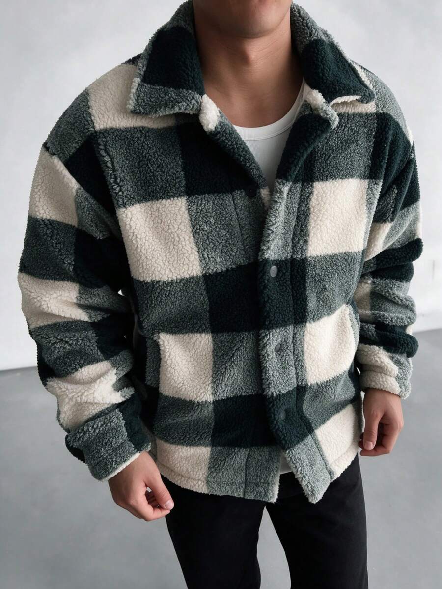 Men's Autumn/Winter Retro Fashion Colorblock Suede Warm Jacket, Casual Daily Commute Lapel Jacket Coat - Black - View 1