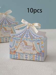 10pcs Cartoon Candy Boxes, Carousel Pattern, Bow Ribbon Decoration, Wedding Favor Boxes, Party Favor Boxes, Banquet Party Gift Packaging Boxes - Multicolor - View 8