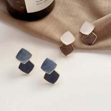 2pcs Elegant Minimalist Colorblock Square Stud Earrings, Unique Personalized Women's Earrings - Hot Pink - View 13