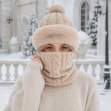HUAJUN 1pc Women's Pineapple Pattern Pom Pom Knit Hat With Neck And Face Protection, Soft Fleece Warm Hat, Suitable For Cold Weather, Comfortable And Warm, Combining Winter Fashion And Comprehensive Warmth. - Hat - View 10