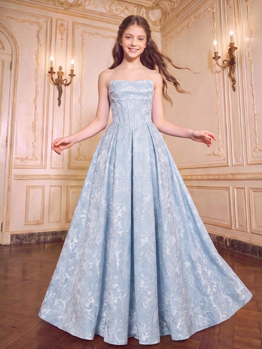 ALISA&LEO Charming Heart-Neckline Embroidered Ball Gown, Suitable For Teenagers, With Boned Bodice And Lace-Up Back Design, Perfect For Banquets, Events, Celebrations And Parties - Baby Blue - View 1