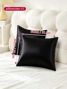 2pcs Premium Silky Satin Envelope Pillowcases, Soft & Breathable, Wrinkle-Resistant, Gentle On Hair & Skin, Improves Sleep Quality, Pillow Insert Not Included, Black - Black - View 15