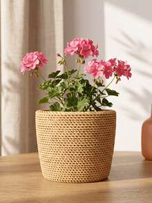 1pc Faux Wicker Resin Planter Pot For Garden, Windowsill, Balcony, Flowers, Plants And Succulents - A - View 6
