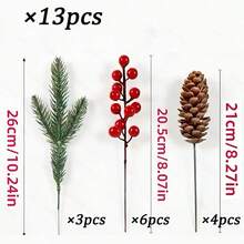 Pine Branch, Pine Cone And Red Berry Decor/Realistic Plastic Tree Branch Christmas Tree Decoration/Winter Wedding And Wreath Centerpiece Decor/Durable Pine Cone And Red Berry Decoration/Holiday Berry Wreath Accessory - Multicolor - View 9