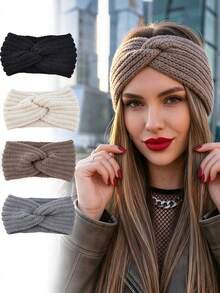 Women's Autumn And Winter Warm Knitted Headband,Criss-Cross Knot Design, Black, White, And Coffee. Ear-Protecting Design - Multicolor - View 1