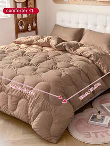 HONEYMOON 1pc Wavy Stitch Quilted Comforter, Polyester Fabric, Solid Color, Soft & Breathable, Wrinkle-Resistant, Down Alternative Bedding, T Q K Size, Suitable For Home And Dorm, Khaki - Khaki - View 26