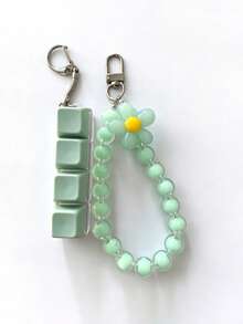 1pc Macaron Beaded Flower Phone Lanyard, 4-Key Keyboard Stress Relief Finger Press Keychain, Handmade Wrist Strap, Decompression Finger Press Key Ring, Bag Charm Gift - Multicolor - View 17