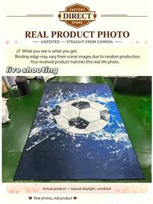 1pc 2026 New - Water Splash Soccer Rectangular Rug, Living Room Sofa Decor Mat, Deep Blue Dynamic Water Wave Soccer Print Carpet, Boys Room Soft Decor, Sports Style Art Large Rug, Home Gift, Football Fan Home Gift, Living Room Carpet, Bedroom Carpet, Decorative Rug, Washable Carpet, Indoor Shaped Mat, Gentle Healing Home Gift - Multicolor - View 8