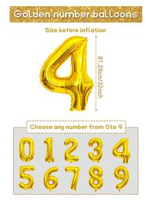 1pc 32/40 Inch Giant Foil Number Balloon, Gold Polyester Film Numeral Balloon, Suitable For Birthday Party Decor, Anniversary Wedding Decor, Graduation Celebration Photography Props, For Men & Women - Gold - View 17