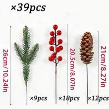 Pine Branch, Pine Cone And Red Berry Decor/Realistic Plastic Tree Branch Christmas Tree Decoration/Winter Wedding And Wreath Centerpiece Decor/Durable Pine Cone And Red Berry Decoration/Holiday Berry Wreath Accessory - Multicolor - View 8
