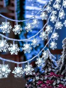 1pc Christmas Snowflake LED String Lights, Battery Operated, Indoor Room Wall Decor Snowflake Lights, Holiday Party Decoration Snowflake Lights, Christmas Tree Decor Lights, Christmas Decoration Lights, Winter Snowflake Lights - White Light - View 12