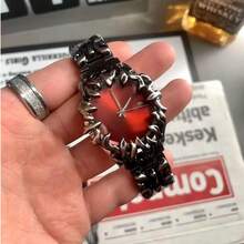 1pc Silver Black Thorn Flame Men's Quartz Watch, Multi-Color Radial Dial, Gothic Punk Style Fashion Business Calendar Quartz Wristwatch - Black - View 6