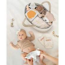 Organizador de Pañales para Bebé Tipo Canasta Portátil, Bolsa de Almacenamiento Multifuncional para Pañales, Toallitas y Accesorios Infantiles, Ideal para Casa y Viajes - marrón beige-02 - Ver 6