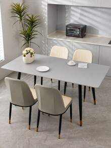 1pc Rectangular Elastic Tablecloth Cover, Grey Elastic PU Leather Material, Easy To Clean Tablecloth, Suitable For Dining Table, Catering, Party And Outdoor Garden - Grey - View 5