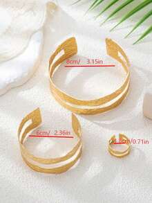 1set European & American Fashion Hollow Asymmetrical Shape Bangle Bracelet And Ring Set For Women - Gold - View 6