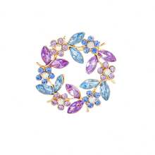 1pc Elegant Alloy Inlaid Sparkling Crystal Plant Shaped Brooch, Cute Rosette Circlet Pin, Suitable For Women's Daily Wear, Party Decoration Jewelry Gift - Wreath - View 7