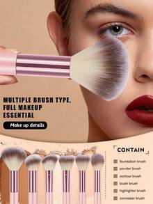 27 Pcs Professional Beauty Tool Set, 20 Pcs Light Pink Flat Top Brushes, 7 Pcs Makeup Accessories. Soft Light Pink Finish, Assorted Flat Top Brushes Create Even Base Makeup, Accessories Support Smooth Application, Perfect For Makeup Enthusiasts. - Multicolor - View 3