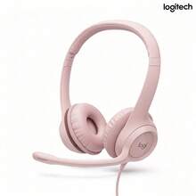 Logitech H390 USB 耳機，配備降噪麥克風，有線立體聲耳機，可旋轉式麥克風桿，內置音量控制，舒適頭帶與透氣耳墊，適用於線上課程、通話與辦公 - 粉色 - 查看 1