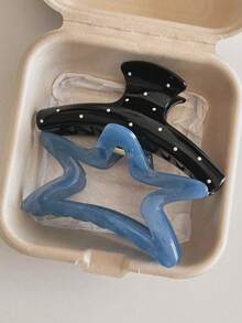 2pcs Women's Polka Dot Star Hair Clips, Large Wavy Hair Clips, Cute Polka Dot Blue Hair Accessories - Multicolor - View 5