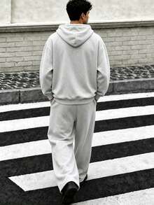 Zrgoth Men's Loose Hoodie + Wide Leg Sweatpants 2 Pieces Set, Large Leopard Animal Print Loose Street Casual Sporty Style Outfit - Grey - View 4