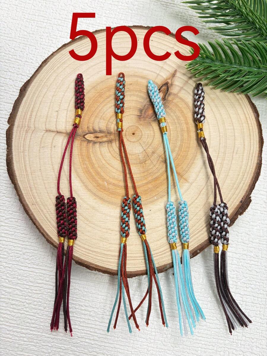 5pcs Islamic Tasbih Matching Woven Tassel, Exquisite Rope Knot Prayer Beads Tail Pendant, Handmade Braided Rope Tassel, Prayer Beads DIY Accessories - Multicolor - View 1