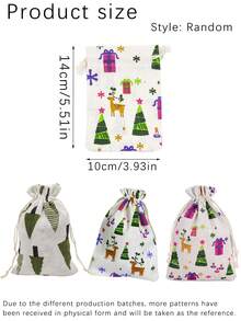 Christmas Drawstring Gift Bags, 5.51in X 3.93in, Reusable Fabric Pouches With Random Festive Tree, Reindeer & Present Prints, Small Holiday Gift Wrapping Bags For Jewelry, Party Favors, Stocking Stuffers & Christmas Table Decorations - Christmas Gift Bag Style C - View 7