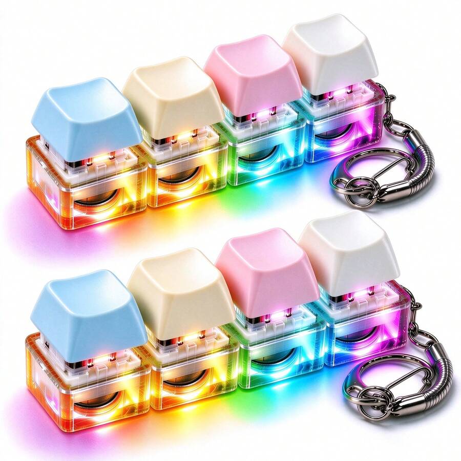 1pc Adult Keyboard Stress Relief Toy, Sensory Stress Relief Toy To Relieve Anxiety, Christmas Gift, Keyboard Stress Relief Keychain, Keyboard Keycap Stress Relief Toy With LED Light, Christmas Stocking Stuffer