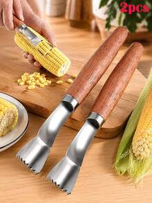 1/2Pcs Corn Cob Peeler, 2026 Upgraded Corn On The Cob Remover, Corn Peeler For Corn On The Cob, Stainless Steel Corn Stripper Tool, Wooden Handle For Hand Grip, Compact Design - Multicolor - View 11