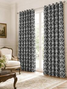 1pc Black-Grey Cationic Home Decor Curtain, Suitable For Bedroom, Living Room, Dining Room And Other Rooms, Blackout And Thermal Insulation - Dark Grey - View 5