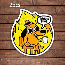 1/2/5pcs This Is Fine Dog Sticker | Fun And Quirky Vinyl Decal For Planners, Journals, And Laptops | Cute And Mindful Design For Meditation, Wellness Enthusiasts, And Book Lovers | , Artsy, Positive Affirmation Sticker - Multicolor - View 12