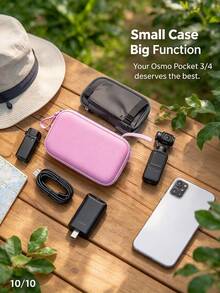 Osmo Pocket 3/4 Portable Storage Bag, Pink Hard Shell Vlogging Storage Bag With Wrist Strap And Carabiner, Waterproof Surface Travel Accessory Set - View 3