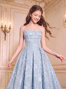 ALISA&LEO Charming Heart-Neckline Embroidered Ball Gown, Suitable For Teenagers, With Boned Bodice And Lace-Up Back Design, Perfect For Banquets, Events, Celebrations And Parties - Baby Blue - View 5