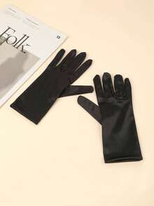 1 Pair Women Short Satin Gloves For Evening Party Halloween Accessories Winter Gloves - Black - View 5