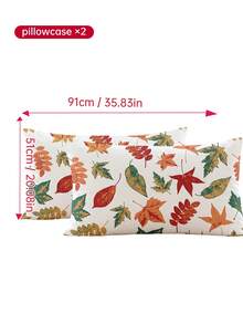 HONEYMOON 2pcs Leaf Print Pillowcase Set, Thanksgiving Style, 100% Polyester Lightweight Cloud-Feel Fabric, Exquisite Print, No Pillow Insert, Soft And Breathable, Wrinkle-Resistant, Envelope Closure, Suitable For Home, Dorm, Sofa, Machine Washable - Multicolor - View 10