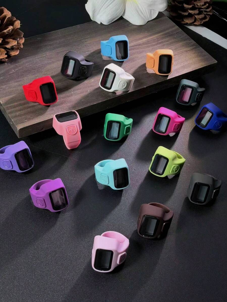 Colorful Silicone Finger Ring Counter, Adjustable Open Ring Style Electronic Digital Display Silent Tally Counter, Prayer Hand Counting, Adjustable Finger Ring Silent Finger Ring Electronic Counter, LCD Digital Display Mini Tally Counter, Worship Prayer Exercise Check-In Counting Tool, Prayer Counting Record Tool - Multicolor - View 1