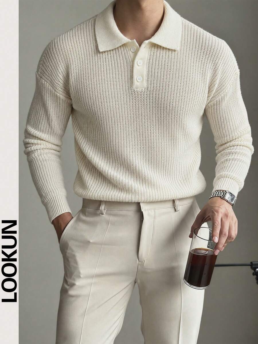 Lookun Men's Vintage Turn-Down Collar Pullover Sweater Long Sleeve Casual Commute Outerwear Autumn/Winter - Apricot - View 1
