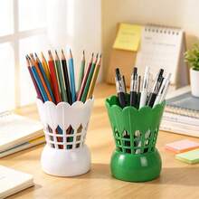 1pc Badminton Shaped Pen Holder, Hollow Plastic Storage Bucket, Desktop Stationery Organizer, Suitable For Office, Study, Home Use - Multi-color - View 1