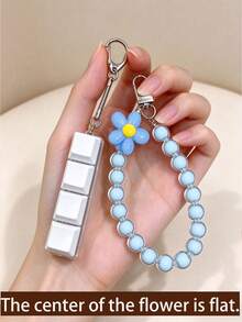1pc Macaron Beaded Flower Phone Lanyard, 4-Key Keyboard Stress Relief Finger Press Keychain, Handmade Wrist Strap, Decompression Finger Press Key Ring, Bag Charm Gift - Multicolor - View 7