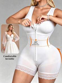1pc Plus Size Women Full Body Shaping Bodysuit, Yoga And Daily Wear, Minimalist Comfortable Tummy Control, Waist Lift, Butt Lift, Bust Shaping, Front Button Closure, Adjustable Shoulder Straps, High Waist Design, Tight Fit - White - View 2