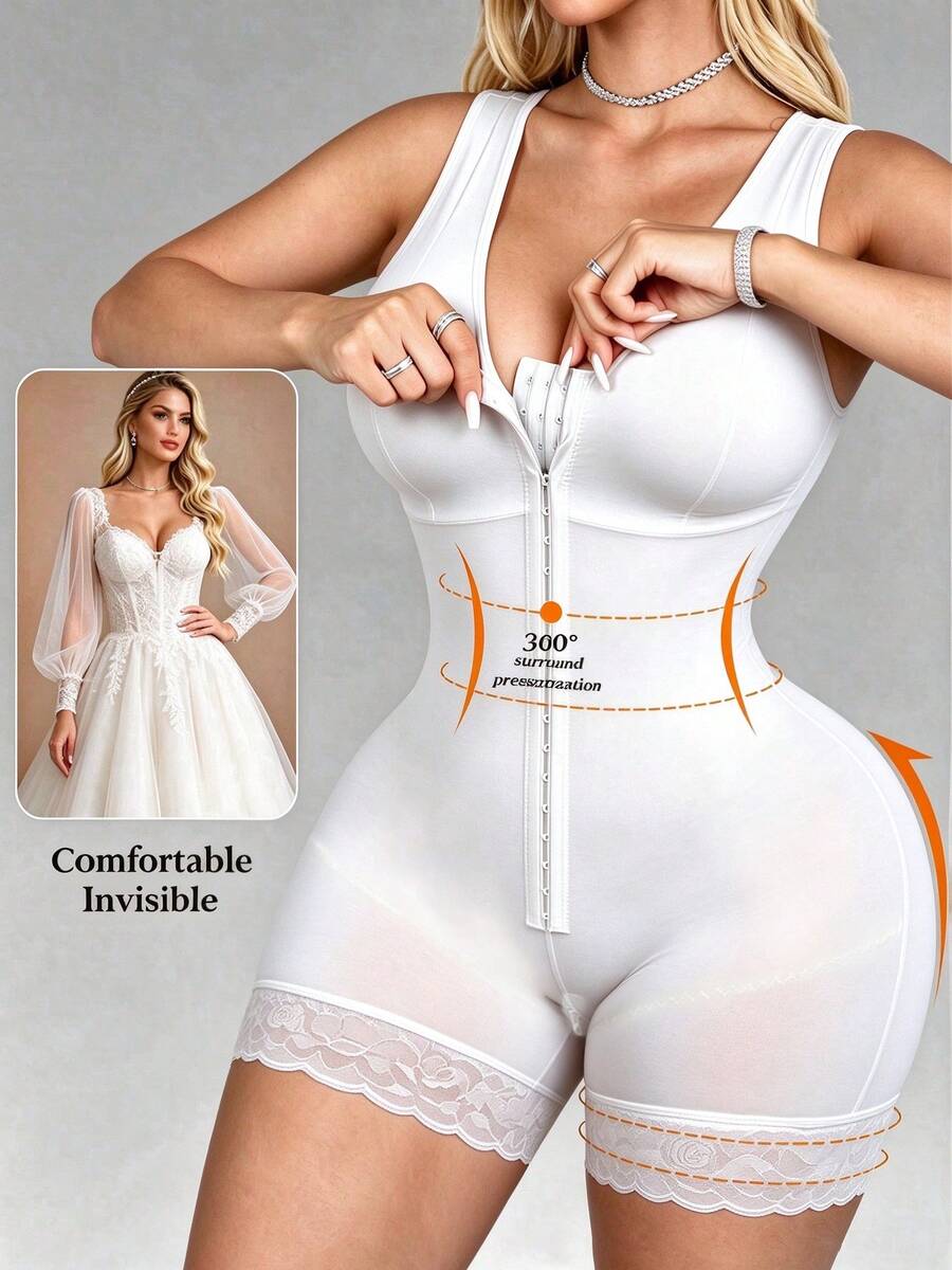 1pc Plus Size Women Full Body Shaping Bodysuit, Yoga And Daily Wear, Minimalist Comfortable Tummy Control, Waist Lift, Butt Lift, Bust Shaping, Front Button Closure, Adjustable Shoulder Straps, High Waist Design, Tight Fit