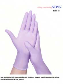 100/50/20 Pcs/Set Purple Disposable Nitrile Gloves, Latex-Free Waterproof Anti-Static Multi-Purpose Work Gloves, Powder-Free, Suitable For Kitchen, Bathroom, Home, Hair Dyeing, Beauty Salon, Painting, Arts And Crafts Protective Gloves [No Box] - Mauve Purple - View 13
