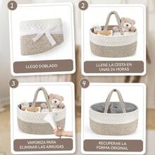Organizador de Pañales para Bebé Tipo Canasta Portátil, Bolsa de Almacenamiento Multifuncional para Pañales, Toallitas y Accesorios Infantiles, Ideal para Casa y Viajes - marrón beige-02 - Ver 7